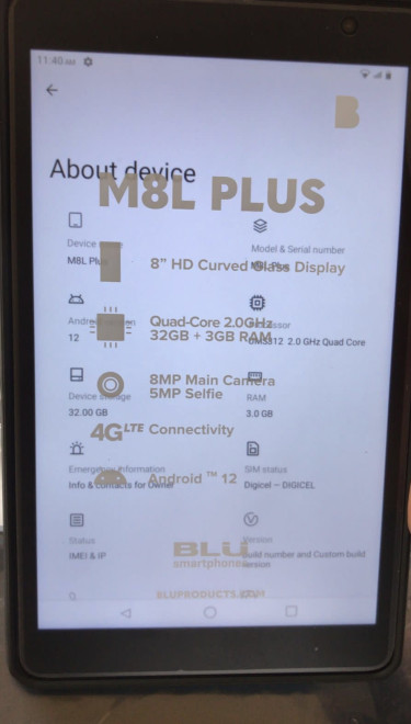 New 4G LTE Sim Unlocked 8” Blu M8L Plus With 32GB 