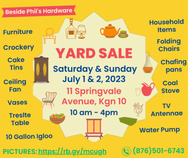 YARD SALE-July 1, 2, 2023-11 Springvale Ave. Kgn