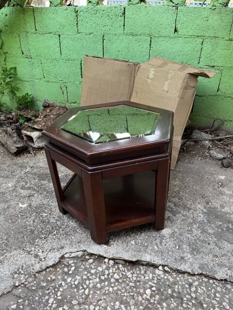 Mirror Glass Top Side Table ´OAK WOOD’