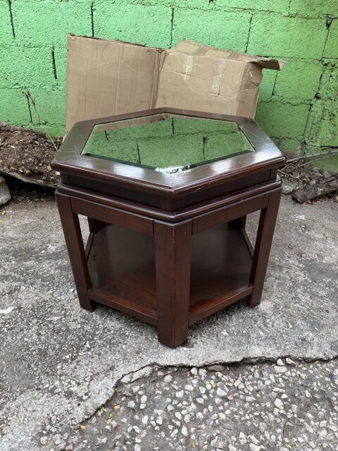 Mirror Glass Top Side Table ´OAK WOOD’