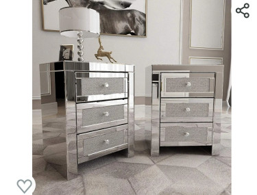 Mirrored Nightstand With 3 Drawers - 1