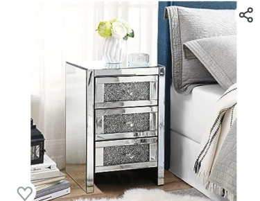 Mirrored Nightstand With 3 Drawers - 1