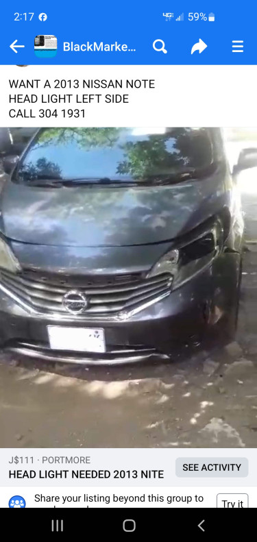 HEAD LIGHT 2013 NISSAN NOTE