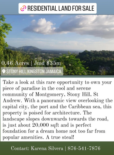 Residential Land For Sale, Stony Hill, 0.46 Acres