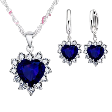 Sterling Silver Blue Zirconia Necklace And Earring