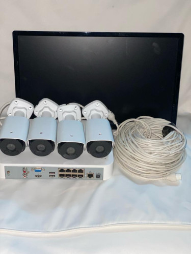 Security Camera Kit: NVR, Cameras, Monitor, Cables