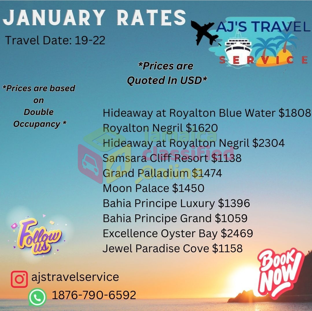 For Sale January Travel Deals Montego Bay, Negril, Ocho Rios Etc...