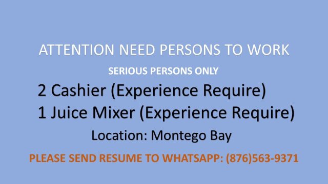 Need 2 Cashiers And Fruit Mixer