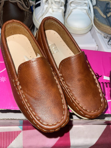 Boys PU Leathery Brown Loafers Size 1 Us 