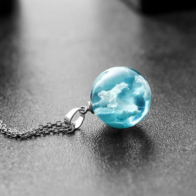 Blue Sky White Cloud (Spherical) Necklace