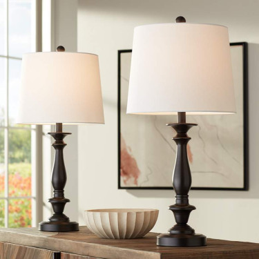 Bronze Finish Metal Table Lamps - Set Of 2