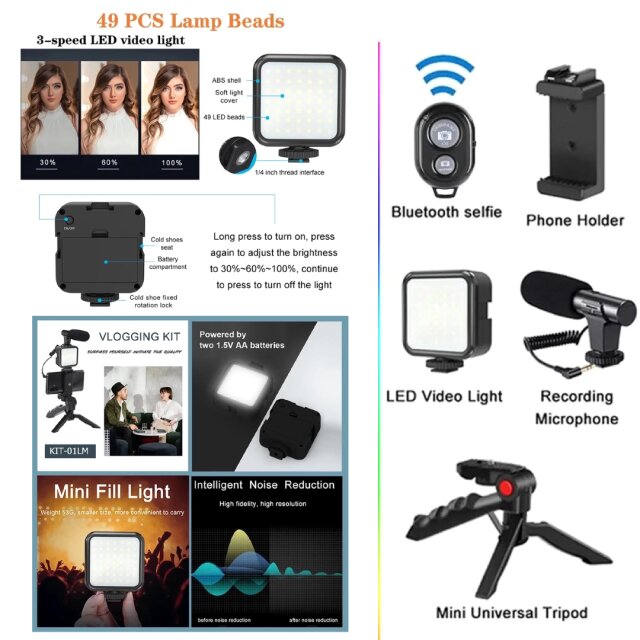 Smartphone Video Kit With Led Light,Microphone