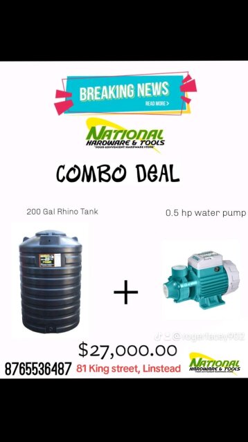 200 Gal Rhino Water Tank + 0.5hp Water Pump