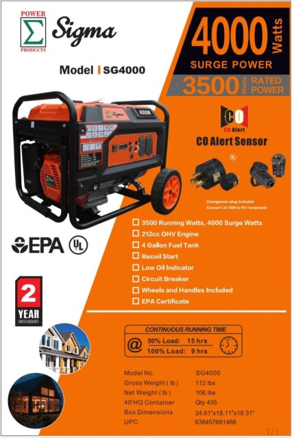 4000w Gasoline Generator