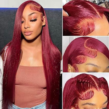 Burgundy 99J 4x4 Closure Wig Straight Lace Wigs Hu