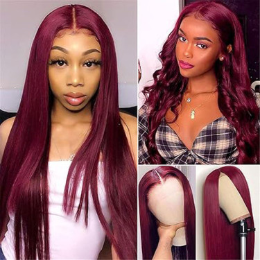 Burgundy 99J 4x4 Closure Wig Straight Lace Wigs Hu