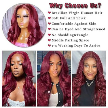 99J Burgundy Body Wave 4x4 Lace Closure Wigs Human