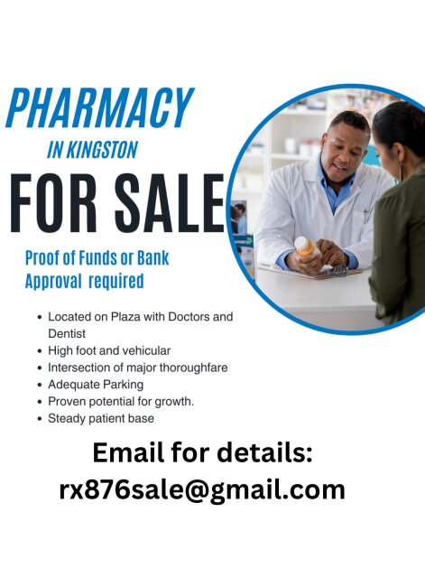 Pharmacy For Sale In Prime Kingston Location