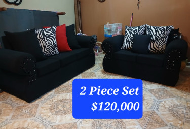 Brand New 2 Piece Black Sofa Set (Large)