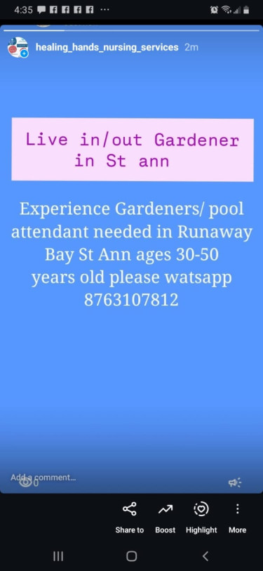 Live Or Out Gardeners/ Pool Attendant 