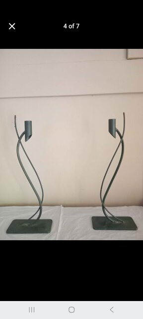 Pair Of 12 Inch Wrought Iron Candle Holders