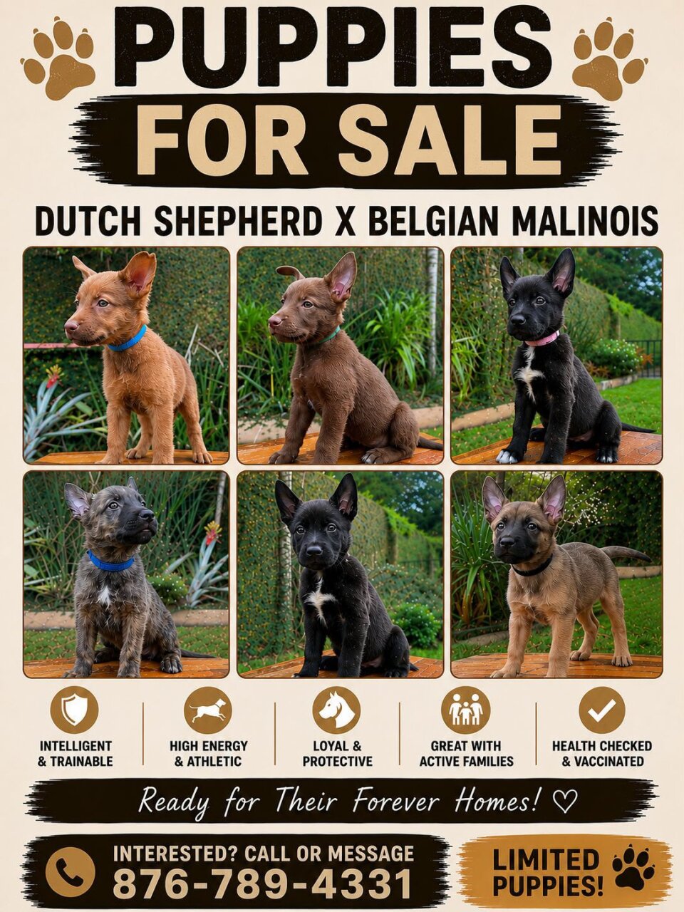 Dutch Shepherd X Malinois Puppies Available