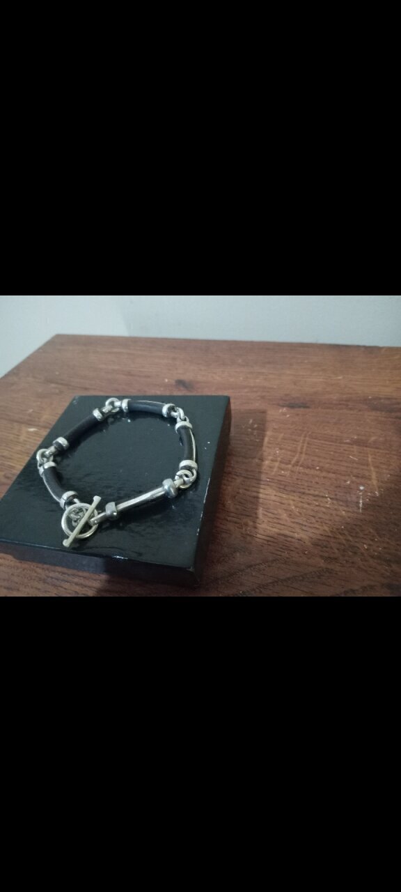 Taxco Mexico Sterling Silver & Leather Bracelet