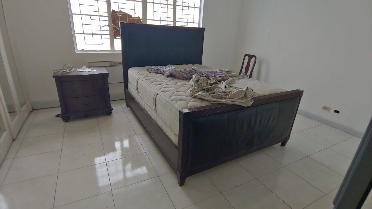 Queen Bed Mattress,  Mahogany Base And Night Table