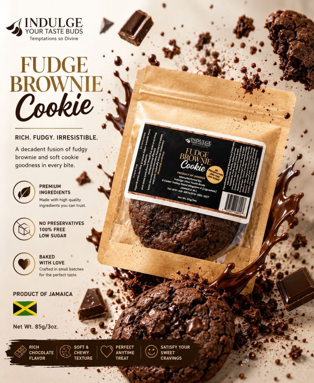 Fudge Brownie Cookies Vegan Net 90g
