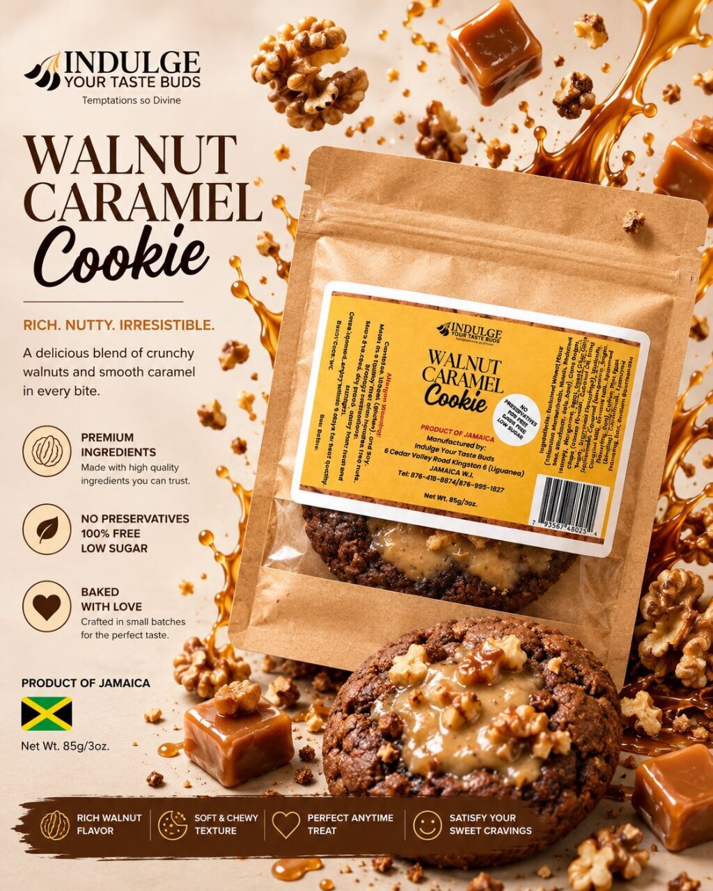 Walnut Caramel Chocolate Cookies Vegan Net 90g