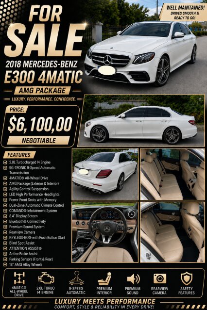2018 Benz E300 2014 Subaru Impreza 2018 Mark X