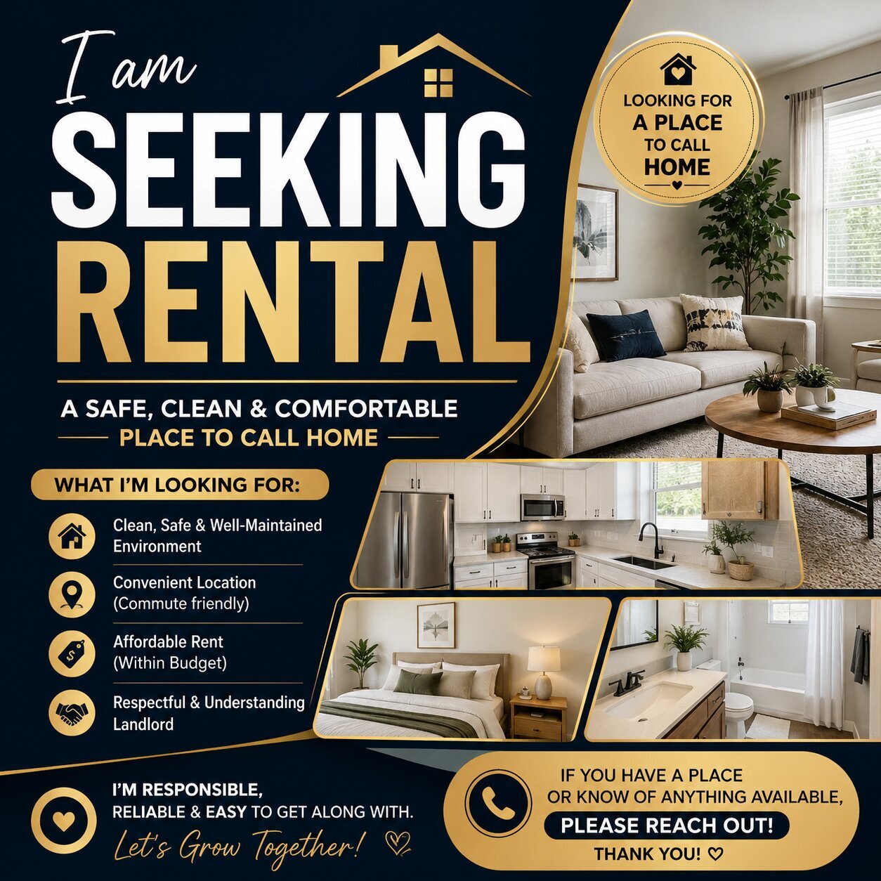 I Am Seeking A 1 Bedroom/ 2 Bedroom Apartment