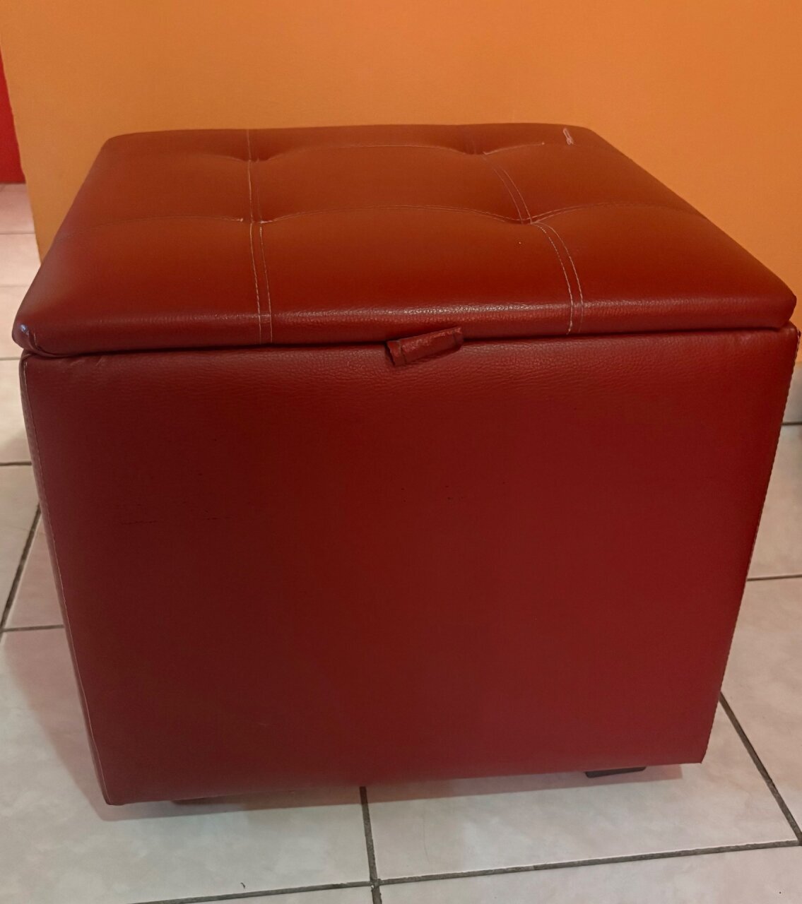 Red Faux Leather Ottoman