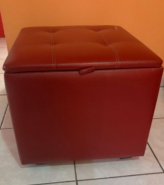 Red Faux Leather Ottoman