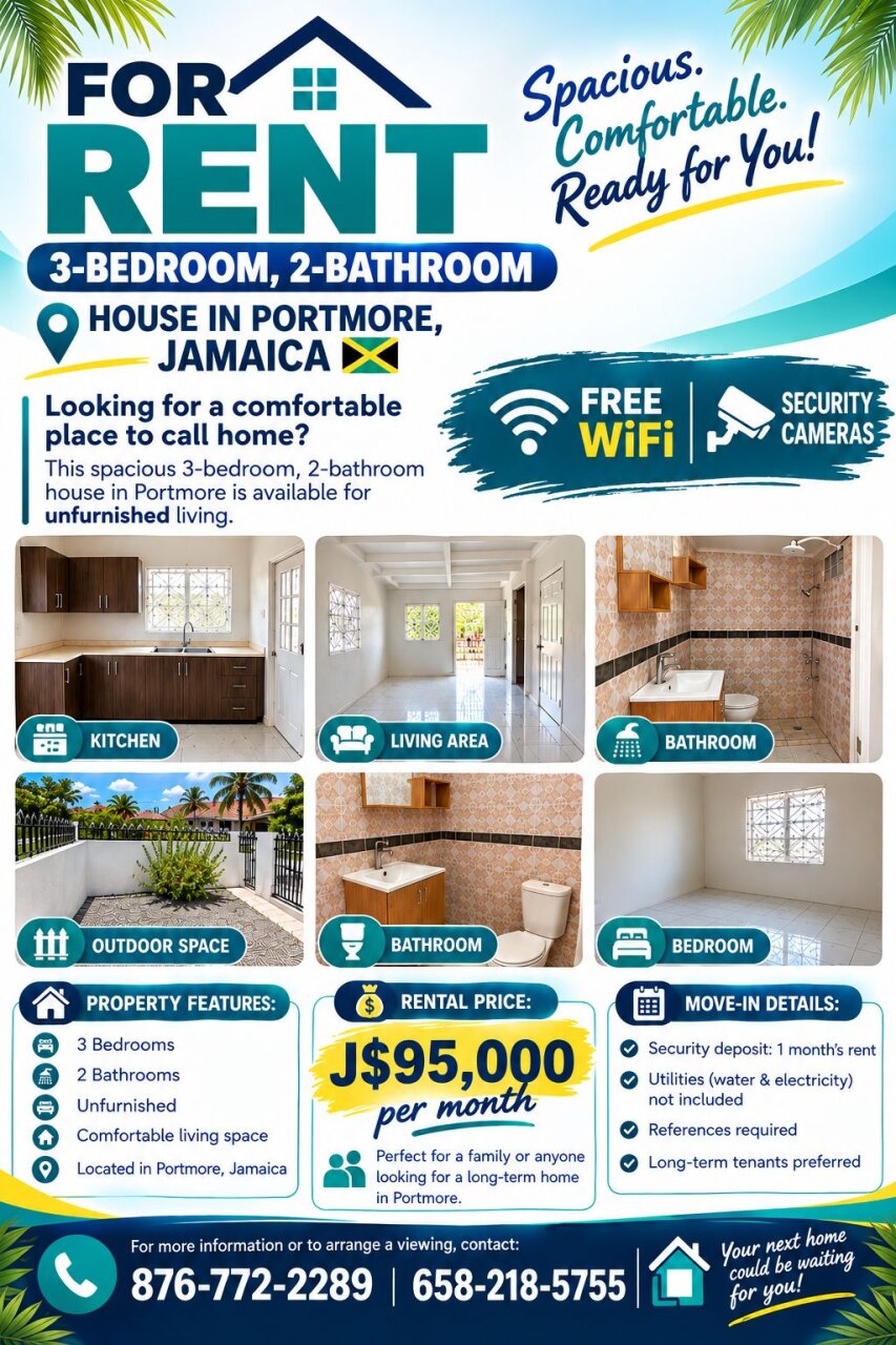 Unfurnished 3 Bedrooms with Upgrades & Security