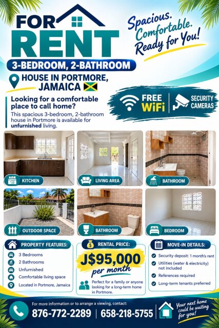 Unfurnished 3 Bedrooms with Upgrades & Security