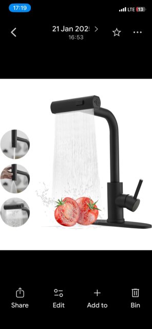 Matte Black Rainfall Kitchen Mixer