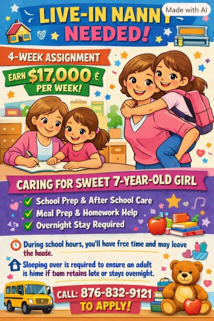 LIVE-IN HELPER NEEDED – 4-WEEK ASSIGNMENT