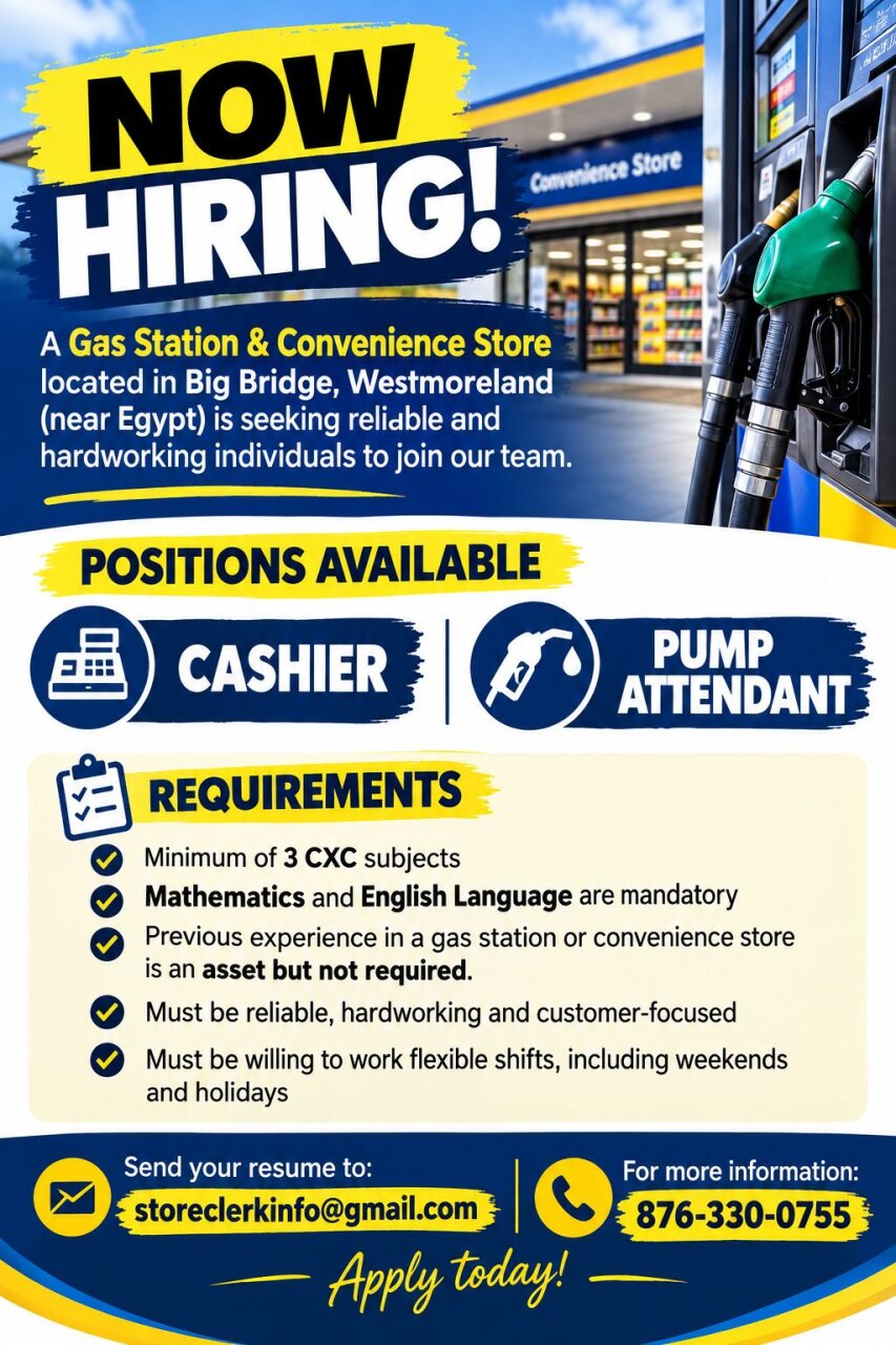 Cashier & Pump Attendant Needed