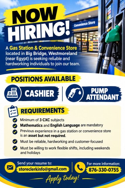 Cashier & Pump Attendant Needed