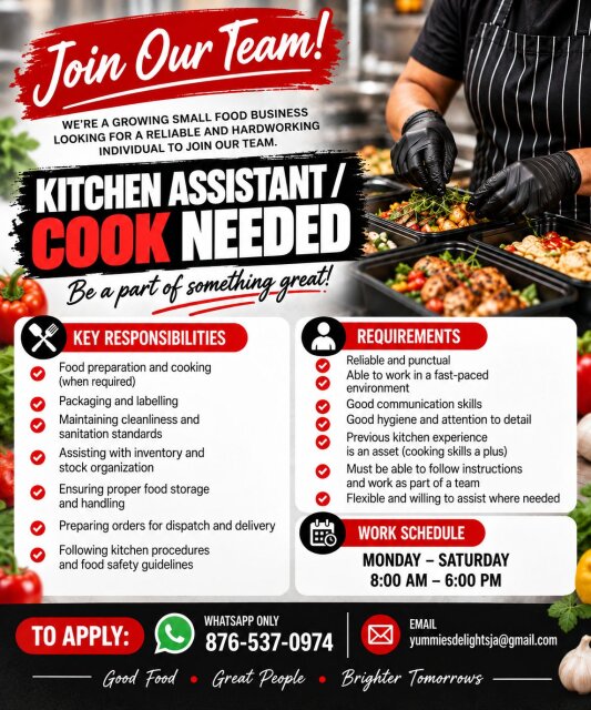 Kitchen Assistant/Cook Needed