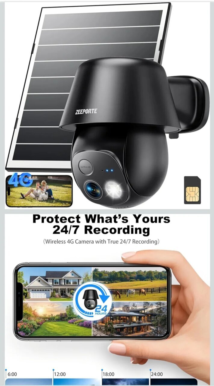 Zeeporte 4G LTE Solar- Powered  Security Camera