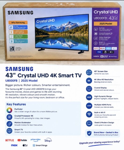 Samsung 43" Crystal UHD 4K Smart TV