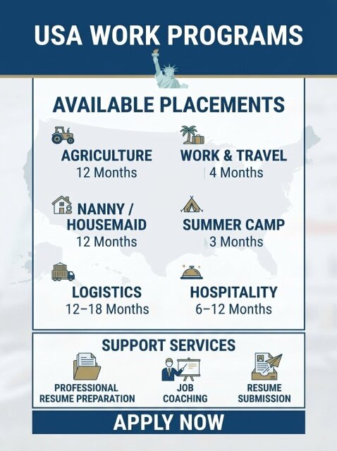 WORK IN USA SEVERAL PROGRAMS AVAILABLE