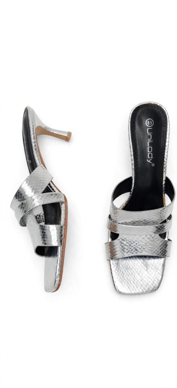 Silver Snake Print Kitten Heel Mules — Size 8.5 ✨