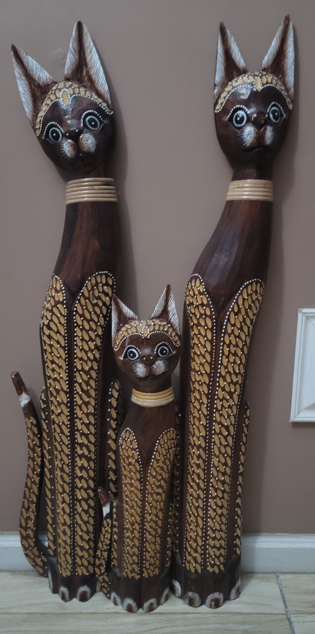 3 Piece Egyptian Cat Wooden Figory